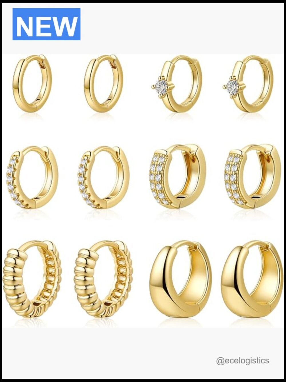 6 Pair 14K Gold Plated Hoop Earrings Set Huggie Earrings Hypoallergenic